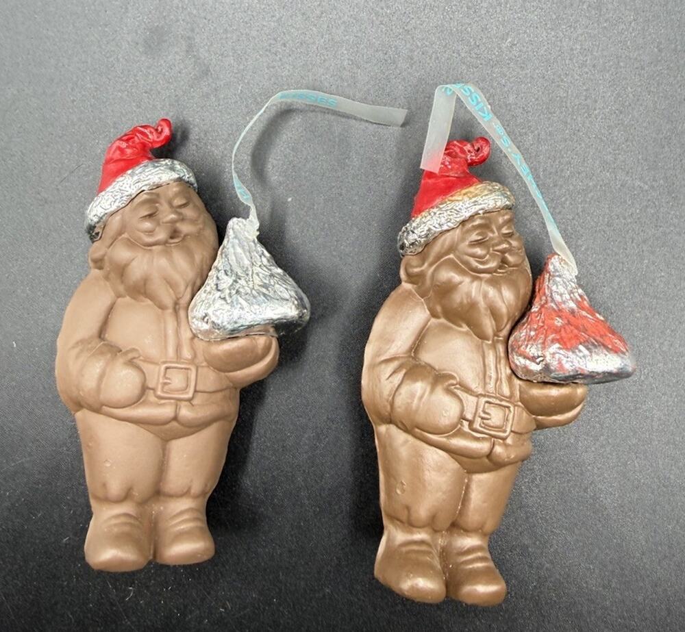 2 Hallmark Christmas Ornaments A Kiss From Santa Hershey Kiss Candy 1988 -Lo20
